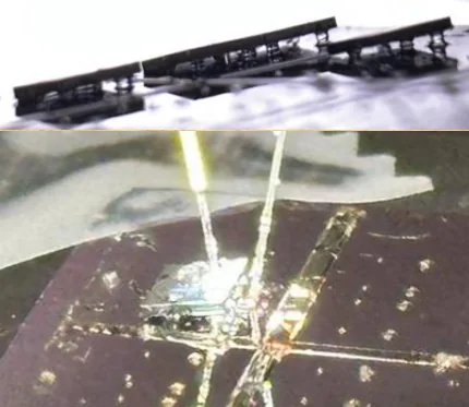 Tilted silicon chiplet with optical fibers inserted